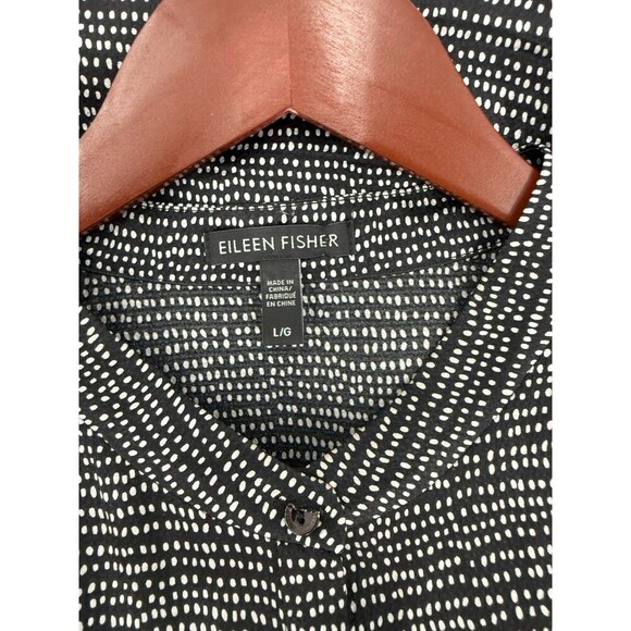 Eileen Fisher Black Polka Dot Silk Sleeveless Button Front Dress Size Large EUC - Picture 9 of 10